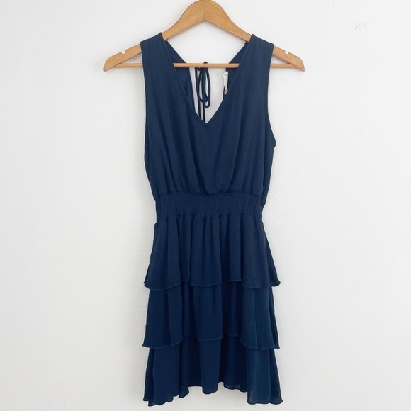 Altar’d State Navy Boho Ruffle Sleeveless Mini Dress Size Small - Picture 2 of 9